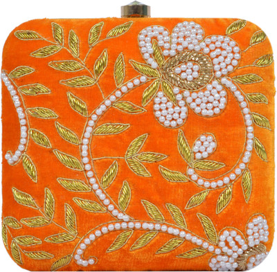 Tooba Handicraft Party Orange Clutch