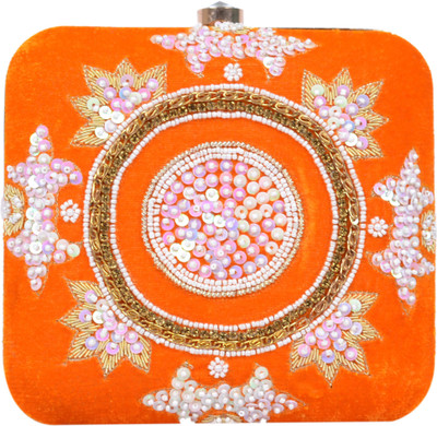 

Tooba Handicraft Party Orange Clutch