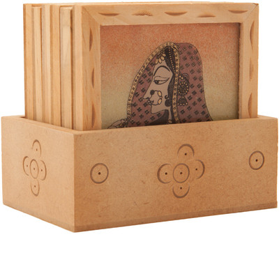 62% OFF on Traditional Rajasthan Square Wood Coaster Set(Pack of 7)