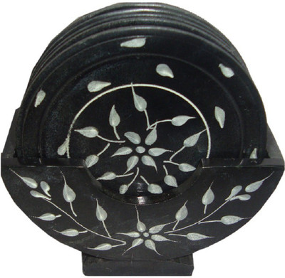 Pooja Creation Round Marble Coaster Set(Pack of 1), White