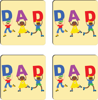 Tied Ribbons Square Wood Coaster Set(Pack of 4), Multicolor