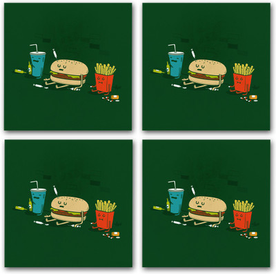 Shoppers Bucket Square Rubber Coaster Set(Pack of 4)