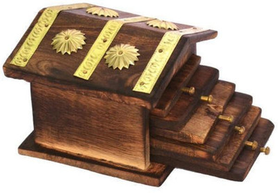 jisethji Square Wood Coaster Set(Pack of 6), Brown