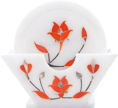 Anshul Fashion Round Marble Coaster Set(Pack of 7)