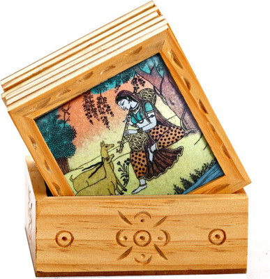 70% OFF on JaipurCrafts Square Wood Coaster Set(Pack of 7)