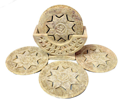 Stonkraft Round Stone Coaster Set(Pack of 6)