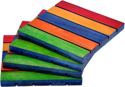 Hashcart Square Reversible Wood Coaster Set(Pack of 5)