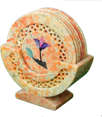 

Stonkraft Round Marble Coaster Set(Pack of 6), Light green