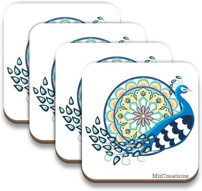 

MiiCreations Square Medium Density Fibreboard Coaster Set(Pack of 4), Multicolor