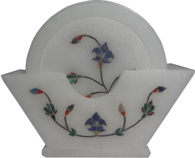 Avinash Handicrafts Round Marble Coaster Set(Pack of 6)