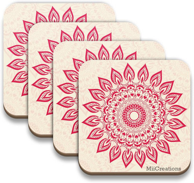 

MiiCreations Square Medium Density Fibreboard Coaster Set(Pack of 4), Multicolor