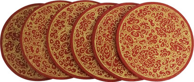 

Toygully Round Wood Coaster Set(Pack of 6), Gold;red