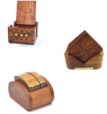 

Craftatoz Square Wood Coaster Set(Pack of 18), Brown