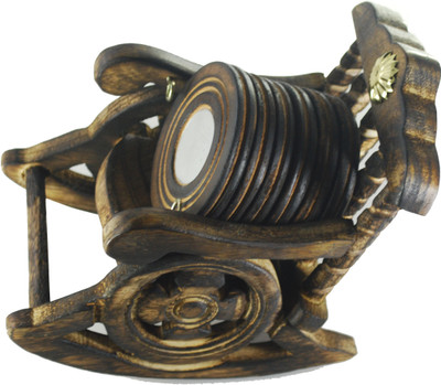 

Indoart Round Wood Coaster Set(Pack of 6), Multicolor