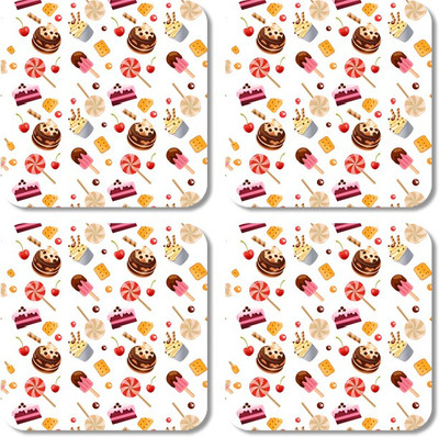 Crackndeal Square Medium Density Fibreboard Coaster Set(Pack of 4), Multicolor