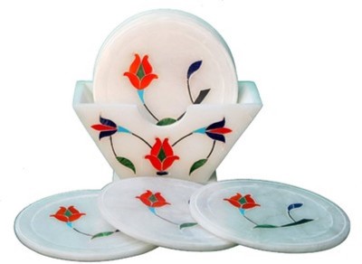 Anshul Fashion Round Marble Coaster Set(Pack of 6)