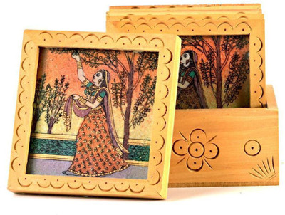 

Shree Sai Square Wood Coaster Set(Pack of 6), Yellow