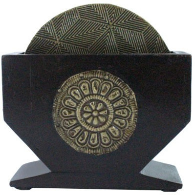 

Artlivo Round Wood Coaster Set(Pack of 4), Black