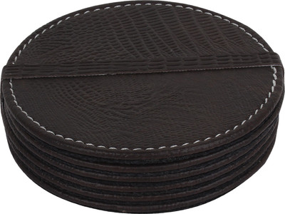 

The Decor Mart Round Leather Coaster Set(Pack of 6), Brown
