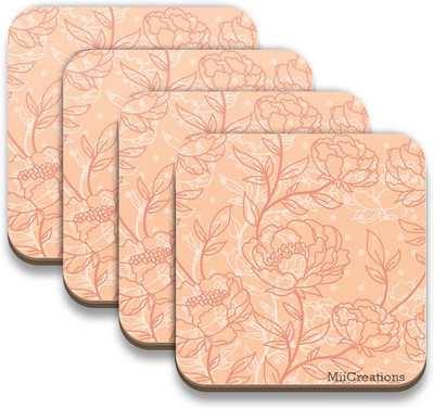 

MiiCreations Square Medium Density Fibreboard Coaster Set(Pack of 4), Multicolor