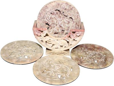 Stonkraft Round Stone Coaster Set(Pack of 6)
