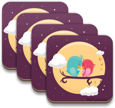 MiiCreations Square Medium Density Fibreboard Coaster Set(Pack of 4), Multicolor