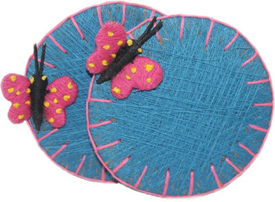

Sarvsiddhi Round Hardboard Coaster Set(Pack of 2), Light blue;pink