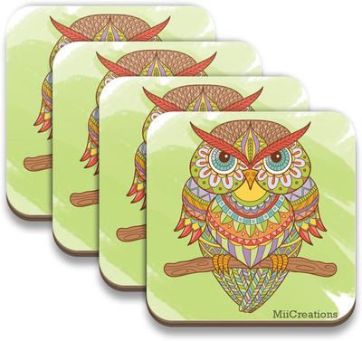 

MiiCreations Square Medium Density Fibreboard Coaster Set(Pack of 4), Multicolor