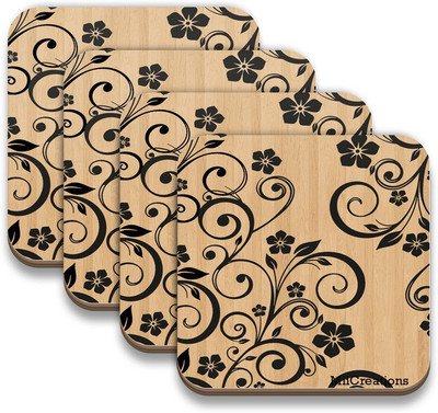 

MiiCreations Square Medium Density Fibreboard Coaster Set(Pack of 4), Multicolor