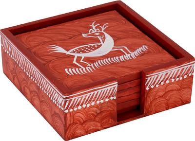 

Rajrang Square Wood Coaster Set(Pack of 6), Brown