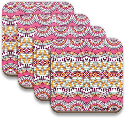 

MiiCreations Square Medium Density Fibreboard Coaster Set(Pack of 4), Multicolor