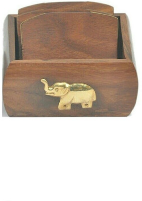 Handicraft Square Reversible Wood Coaster Set(Pack of 6)