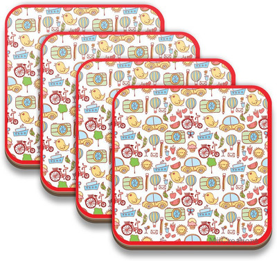 

MiiCreations Square Medium Density Fibreboard Coaster Set(Pack of 4), Multicolor