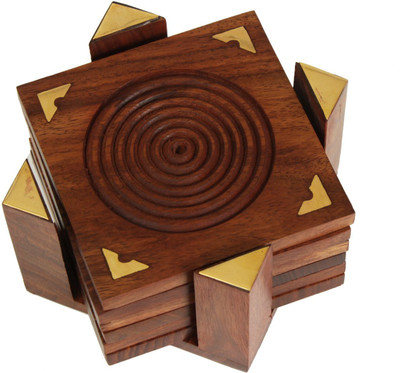 

Store Indya Square Wood Coaster Set(Pack of 6), Brown
