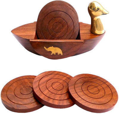 

Craftatoz Rectangle Wood Coaster Set(Pack of 6), Brown