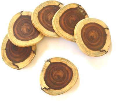 

Art Godaam Round Wood Coaster(Pack of 6), Brown