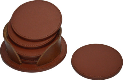 

Knott Round Leather Coaster Set(Pack of 6), Brown