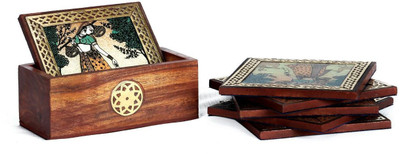 62% OFF on Traditional Rajasthan Square Wood Coaster Set(Pack of 7)