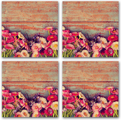 Shoppers Bucket Square Rubber Coaster Set(Pack of 4)