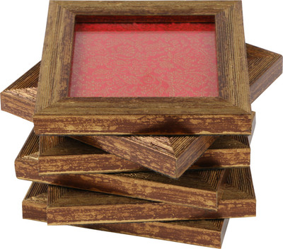 

Hastkala Square Wood Coaster Set(Pack of 6), Red