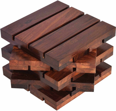 Hashcart Square Reversible Wood Coaster Set(Pack of 5)