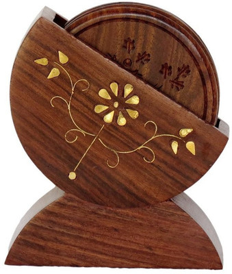 

Shilpi Round Wood Coaster Set(Pack of 6), Brown
