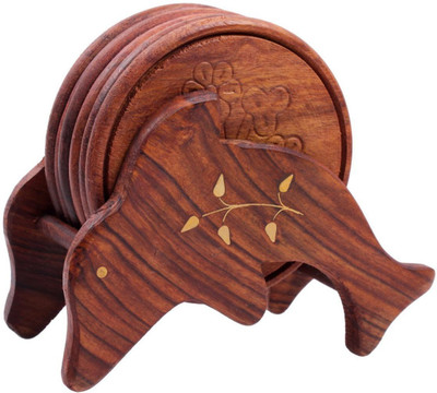 

Store Indya Round Wood Coaster Set(Pack of 6), Brown