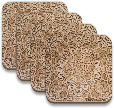 

MiiCreations Square Medium Density Fibreboard Coaster Set(Pack of 4), Multicolor