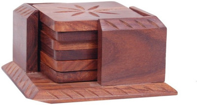 

Craftatoz Square Wood Coaster Set(Pack of 6), Brown