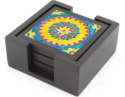 

The Nodding Head Square Wood Coaster Set(Pack of 6), Multicolor