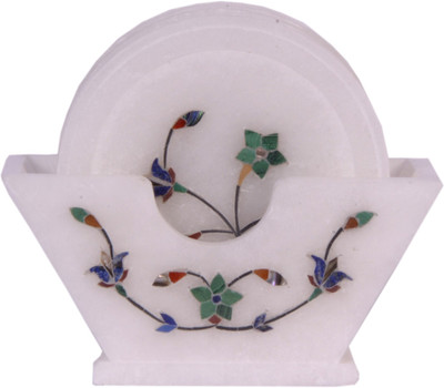 Avinash Handicrafts Round Marble Coaster Set(Pack of 7)
