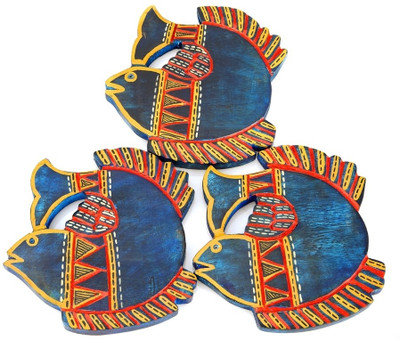 

Indikala Wood Coaster Set(Pack of 3), Blue