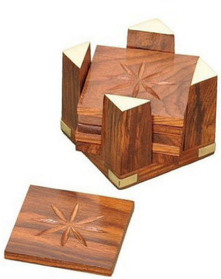 

Craftatoz Square Wood Coaster Set(Pack of 6), Brown
