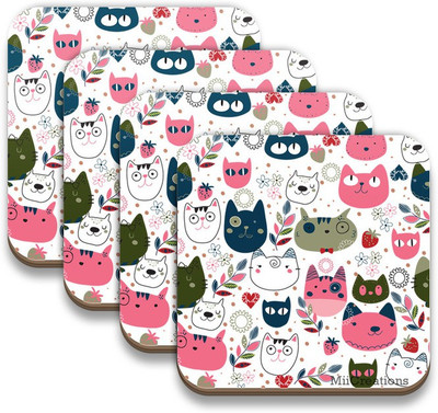 

MiiCreations Square Medium Density Fibreboard Coaster Set(Pack of 4), Multicolor